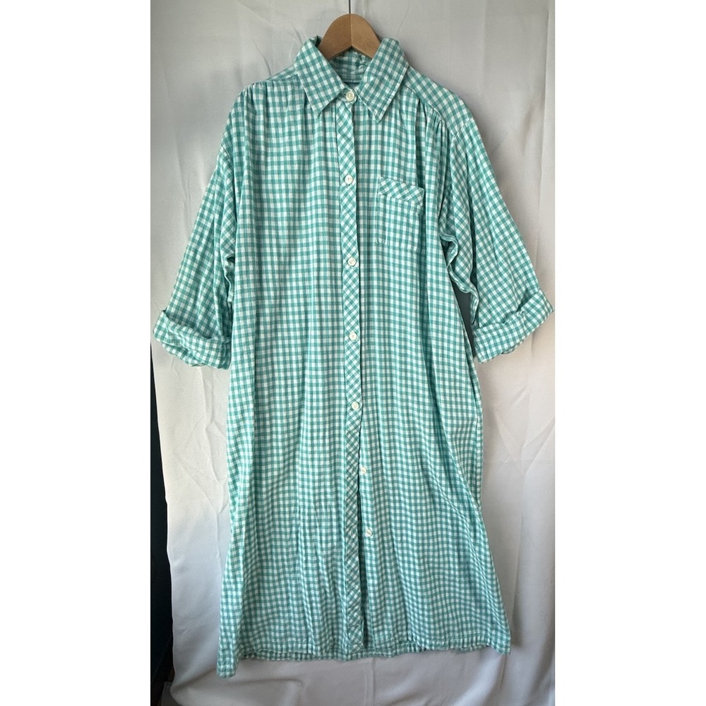 Leisure Life Sleep Night Shirt Wms M Plaid Flannel Green White House Coat